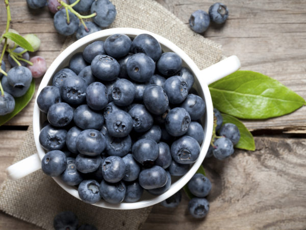 Delicious blueberry in bowl on old table. This file is cleaned and retouched.